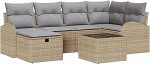 7-teiliges Garten-Sofa-Set mit Kissen Beige Poly Rattan, 2-Sitzer Garten-Sofa mit Stauraum & Kissen Beige Poly Rattan Gartenlounge Model3360421