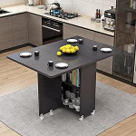 Faltbarer Esstisch mit Rollen, 2 offene Regale f&uuml;r kleine R&auml;ume, kompaktes und tragbares Design, ideal f&uuml;r Wohnungen, 119,9 x 59,9 x 74,9 cm, platzsparende L&ouml;sung
