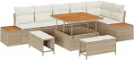 9-teiliges Garten-Sofa-Set mit Kissen Beige Poly Rattan Akazie Gartenlounge Model3364876