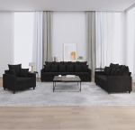 Brokky 3201685 3-Piece Sofa Set with Cushion Sofa Living Room Sofa Set Sofas for Living Room Black Velvet