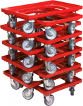 Pakett 10 transpordirattaid kastidele 60 x 40 cm ja 4 ratastega, punane