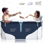 Kiseely 140 cm kaasaskantav kokkupandav vann 2 inimesele, suur pere vann spaa jaoks, efektiivne &uuml;mberl&uuml;litamine kuuma ja k&uuml;lma temperatuuri vannist, 140 cm x 60 cm x 55 cm (piimastiil)