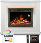Juskys elektrikamin 1000/2000 W koos k&uuml;ttekehaga, kamin, leegiefekt, kaugjuhtimispult, LED-valgustus ja taimeri - elektrikamin seisev kamin, valge