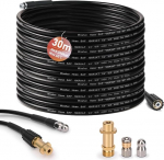 Torupuhastusvoolik 30 m koos M22 adapteriga, pihustid j&auml;igad + p&ouml;&ouml;rlevad, 200 Bar 60 &deg;C Torupuhastuskomplekt Sobib Kr&auml;nzle K&auml;rcher K2-K7, survepesuri k&otilde;rgsurvevoolikule