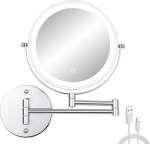 FFowcye Make-up Mirror with Lighting and Wall Mounting, 1X/10X Magnification Cosmetic Mirror, Dimmable Makeup Mirror with Touch Screen, USB Rechargeable, Shaving Mirror 360&deg; Rotatable for Bathroom and