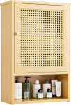 vovala Bathroom Wall Cabinet, Bamboo Over Toilet Storage Organiser with Rattan Doors and Adjustable Shelf, Space Saving Medicine Cabinet for Laundry, Kitchen, Living Room (Natural)