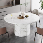 HSH Round Dining Table, White, for 4-6 People, Kitchen Table with Marble Look, Modern Wooden Living Room Table, Industrial Design Table with Octagonal Base, 120 cm