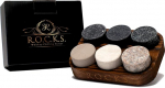 Whiskey Stones Gift Set - 6 Handmade Premium Granite Stones - Presentation & Storage Bowl Made of Hardwood R.O.C.K.S.