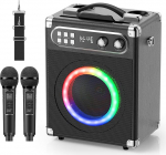 GJCrafts Karaoke, All-in-One karaoke masin koos 20 W Bluetooth k&otilde;lariga, 2 traadita karaoke mikrofoni ja laetav mikrofoni pesa, PA s&uuml;steemi komplekt reiside jaoks (must)