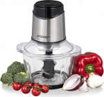 Cloer 6829 Multi Chopper, Electric Universal Chopper, 6-Blade Stainless Steel Knife, for Fruit, Vegetables, Nuts, Meat, 400W, One-Hand Pulse Function, 1200ml Glass Bowl, Glass/Stainless Steel