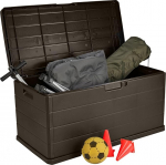 URBN GARDEN 350L Raske plastikust aia hoiukast, tohutu mahutavusega terrassil asuv v&auml;liskonteiner lukustatava kaanega, k&auml;epidemed ja rattad, ilmastikukindel varjualune t&ouml;&ouml;riistadele, padjadele.