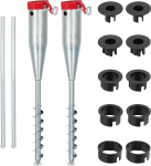 Relaxdays Ground Sleeve, Set of 2, Parasol & Rotary Airer, Screw-In, 25-55 mm Rod Thickness, Ground Spike, Silver/Red