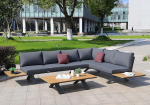 Mendler HWC-M62 Aluminium Garden Furniture Set Garden / Lounge Set Sofa, Wood Effect Frame Anthracite Upholstery Dark Grey