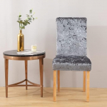 LinFortune Set of 2 Crushed Velvet Chair Covers for Dining Room, Stretch Parsons Chair, Kitchen Slipcovers, Removable, Non-Slip, Washable Seat Protector for Kitchen and Hotel (2 Smoke Grey)