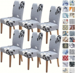SPRINGRICO Chair Covers for Dining Room 6 Pack, Stretch Dining Chair Cover, Washable Spandex Kitchen Parsons Chair Slipcovers, Removable Seat Protector for Home or Party (Set of 6, Gray Leaves)