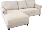 GAMUKAI Stretch Lounge Chaise Couch Cushion Covers for Sectional Sofa L-Shaped Sofa Cover Protective Cover for L-Shaped Sofa (Natural, 3-Seater)