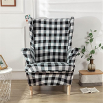 Highdi 2-Piece Wing Chair Cover, Armchair Throws, Wing Chair Protective Covers, Elastic Stretch Tiger Chair Cover with Armrest, High Backrest (Black Plaid)
