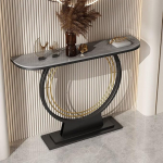 Modern Ironstone Console Sofa Table for Hallway Crescent Moon End Table Against Wall Hotel Long Porch Cabinet Grey 39