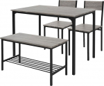 ML-Design Dining Table Set 4 Pieces, Oak Grey, Dining Room Table with 2 Chairs & 1 Bench, Dining Set for 4 People, Kitchen Table Metal Frame, Bar Table Set, Dining Room Group for Kitchen & Dining Room