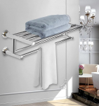 E-Horde Bathroom Wall Mounted Stainless Steel Double Bath Towel Holder Towel Rail Anti-Rust Wall Mounting Bath Towel Holder Double Layer Bathroom Towel Rail Shower Shelf 60 x 23 x 15 cm