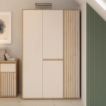 Forte ELISTON riidekapp 120 130, kaasaegne riidekapp lamellkonstruktsiooniga, 3 ust, magamistuba, Mauvella tammepuidust dekoor|Kashmiri beež, 128,7 cm laius x 200,1 cm k&otilde;rgus x 54 cm s&uuml;gavus.