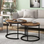 okwish kohvilaud - 2 &uuml;mmargune kaasaegse disainiga laudade komplekt elutuppa, tugev MDF-plaat ja metallist jalad - pruunikas