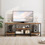 HOOBRO TV kapp, TV statiiv, TV riiul, TV Lowboard 3 tasandi avatud kambritega, multifunktsionaalne TV kapp, kuni 65-tollise teleri jaoks, elutuppa, retro pruun ja must EBF58DS01