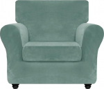 ZNSAYOTX Luksuslik sametist toolikate koos k&auml;etugedega, 2 t&uuml;kki Stretch toolikatted elutoa jaoks Paks pehme tugitool Slipcover mittelibisev lemmiklooma s&otilde;bralik m&ouml;&ouml;bli kaitsja (herneteroheline) 32 tolliga