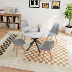 S&ouml;&ouml;gilaud koos 4 tooliga, s&ouml;&ouml;gitoa komplekt, 100 x 100 x 75 cm, &uuml;mmargune puidust s&ouml;&ouml;gilaud, 4 tooli k&otilde;rge seljatoega, jalad puidust p&ouml;&ouml;gist, marmorimitatsioon + valge + hall)