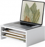 Fenge Monitorst&auml;nder, Monitorerh&ouml;hung mit Ablage, Holz und Metall, Schreibtisch-Organizer f&uuml;r Zuhause und B&uuml;ro, Computer, Laptop, Drucker, Telefon, Fernseher, 36,4x23,5x13,4 cm (Wei&szlig;)