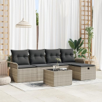 Rantry 6-teiliges Garten-Sofa-Set mit Kissen in hellgrauem Poly-Rattan, 2-Sitzer Garten-Sofa mit Stauraum & Kissen in hellgrauem Poly-Rattan Gartenlounge Model3360203