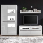 Lomadoxi elutoa komplekt TV-m&ouml;&ouml;bel valge k&otilde;rgl&auml;ikega, betooni v&auml;limusega sisseehitatud k&auml;epidemetega