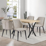 CLIPOP s&ouml;&ouml;gitoa s&ouml;&ouml;gilaud koos 4 tooliga, k&ouml;&ouml;gilaud ja polsterdatud s&ouml;&ouml;gitoolid k&auml;etoega restorani s&ouml;&ouml;gitoa k&ouml;&ouml;ki (kunstnahast beež tool, hele laud 120 x 80 x 75)