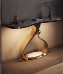 Konsole Sofatisch mit Felsplatte und Metallrahmen, dekorativer Eingangstisch f&uuml;r Wohnzimmer und Flur