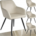tectake&reg; 4 moodsa s&ouml;&ouml;gitoa tooli komplekt, sametist iste, k&auml;etoega tool, tugitool elutuppa, polsterdatud kontoritool mustade metalljalgadega, garderoobitool - kreemikas/must v&auml;rviga