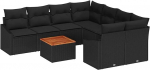 9-teiliges Garten-Sofa-Set mit Kissen Schwarz Poly Rattan Akazie Gartenlounge Model3356483