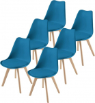 TEENO s&ouml;&ouml;gitoa toolide komplekt Puidust jalad Vintage kontoritool p&ouml;&ouml;gist soliidne pehmendusega iste (6, sinine)