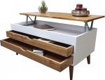Luzia 5 reguleeritava k&otilde;rgusega kohvilaud elutuppa kahe v&auml;ljapandava sahtliga, valge ja puidust, p&auml;hkelpuu, 100 x 50 x 47 cm
