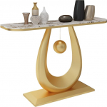 Generisch kitsas konsoollaud kiviplaadiga ja rauaraamiga, elegantsed kuldsed aktsendid, &uuml;marad servad, kumerad k&uuml;ljed, sissep&auml;&auml;suala diivanilaud (kuldne ja beež, 100 x 30 x 80 cm)