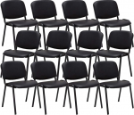 CLP komplekt 12 Ken k&uuml;lalistoolist, kunstnahast, virnastatavad toolid koos tugeva metallraamiga, polsterdatud toolid seljatoega, v&auml;rv: must