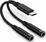 Mizi USB C auf Dual 3,5 mm Kopfh&ouml;rer-Splitter, 2-Port-Audio-Adapter f&uuml;r iPhone 15/16/17 Pro, Galaxy S24/S25 Ultra, Pixel, iPad Pro - Musik & Podcasts teilen - Schwarz