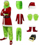 Velcoxplay meeste j&otilde;ulukost&uuml;&uuml;mi j&otilde;ulukost&uuml;&uuml;mi j&otilde;uluvana komplekt, 7-osaline roheline koletise kost&uuml;&uuml;m, j&otilde;uluvana riietus, j&otilde;ulukost&uuml;&uuml;m koos maskiga