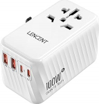 LENCENT rahvusvaheline reisimisadapter, 100W GaN3 universaalne adapter 2 PD3.0 t&uuml;&uuml;p C+2 QC USB A, &uuml;lemaailmne adapter mobiiltelefonidele, k&otilde;ik &uuml;hes reisipistikus ELi/USA/UK/AU pistikupesadele, valge