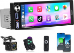Podofo autoraadio A-pple Carplay juhtmevaba 1-Din Android raadio, 6,9-tolline HD puuteekraaniga stereoraadio, Android auto/Bluetooth 5.2/peeglilink/juhtimisratta juhtimine/FM raadio/EQ/USB/Type-C &uuml;hendus +