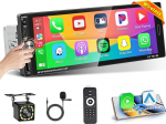 Inefala Bluetooth autoraadio 1 DIN juhtmevaba CarPlay & Android auto 6,9-tolline puuteekraaniga autoraadio koos Mirror Link Radio RDS/FM USB Type C tagurduskaamera mikrofoniga kaugjuhtimispultiga