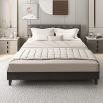 COSTWAY Upholstered Bed 200 x 180 cm, Double Bed with Slatted Frame & Headboard, Bed Frame, Bed Frame Maximum Load 450 kg, Platform Bed for Adults and Teenagers