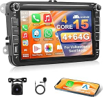 4+64G Motorsi autoraadio VW Seat/Skoda/Altea/Toledo/Leon/Altea XL koos Carplay/Android autoga, 8-tolline HD Stereo Con GPS/WiFi/FM/RDS/SWC/BT/USB/EQ/DSP/Canbus + tagurduskaamera