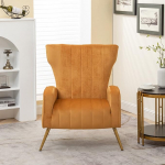 Container Furniture Direct Armchair Modern Velvet Accent Chair Channel Tufted Bedroom Office Living Room Furniture with Elegant Metal Legs Mustard Yellow