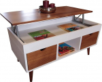 LoMasCasa - Karla 15 Folding Coffee Table with 2 Sliding Drawers Medium Hollow Natural Pine Wood White and Walnut Conical Legs Dimensions 100 x 50 x 47 cm