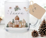 Manufaktur Liebevoll I Mug Christmas Glass Cup Mulled Wine Cup with Name Christmas Mug Personalized Mug Santa Christmas Gifts Children Mulled Wine Cup Boho Vintage Women Men (Laura)